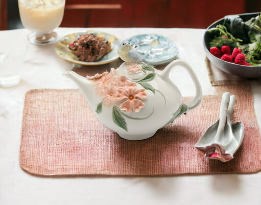 Ceramic Bluebird Apple Blossom Teapot Gift for Her Gift for Mom Kitchen Décor Tea Party Décor Café Décor Kitchen Decor