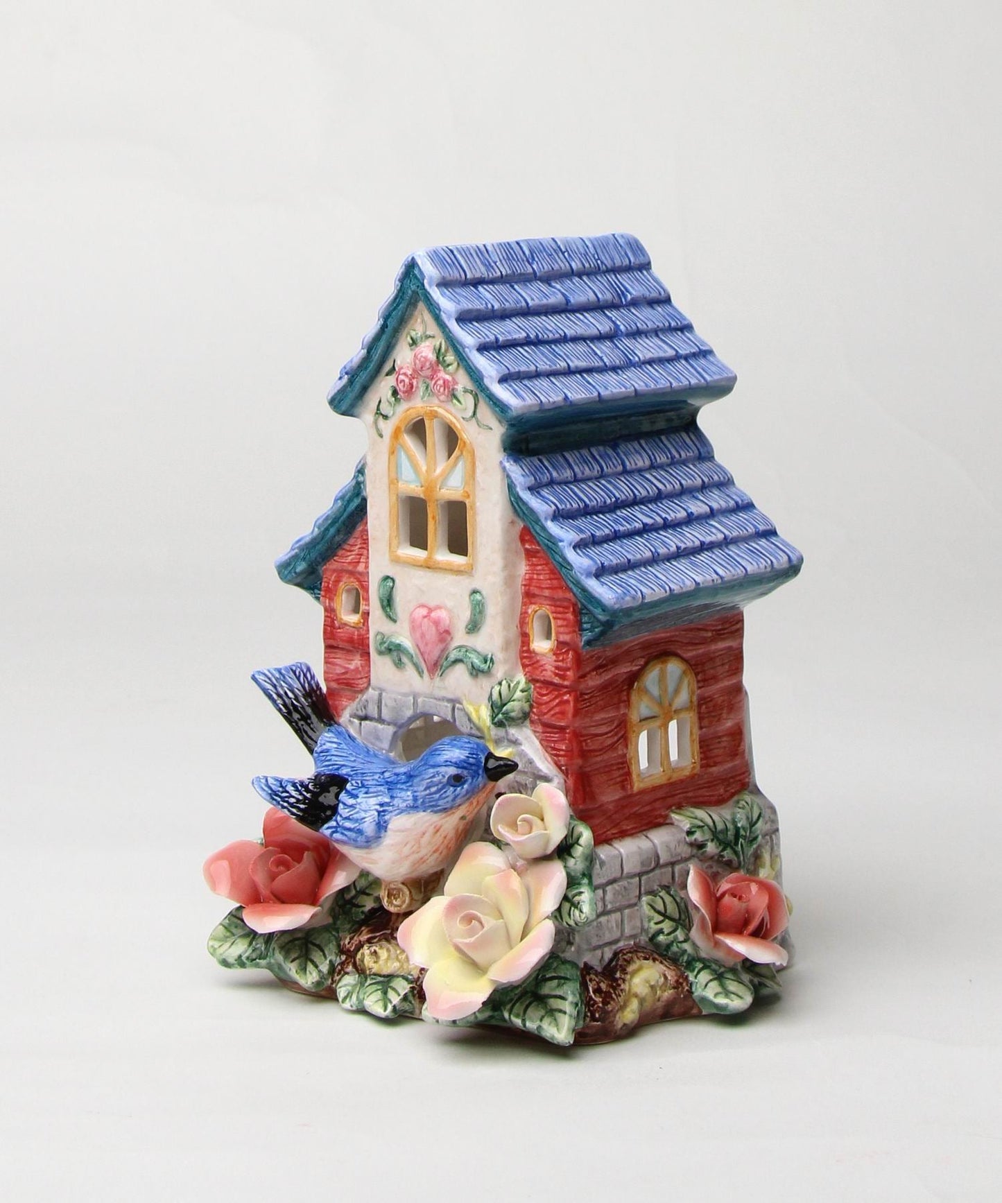 Ceramic Bluebird Birdhouse Figurine Home Décor Gift for Her Gift for Mom Kitchen Décor Birdwatcher Gift Vintage Decor