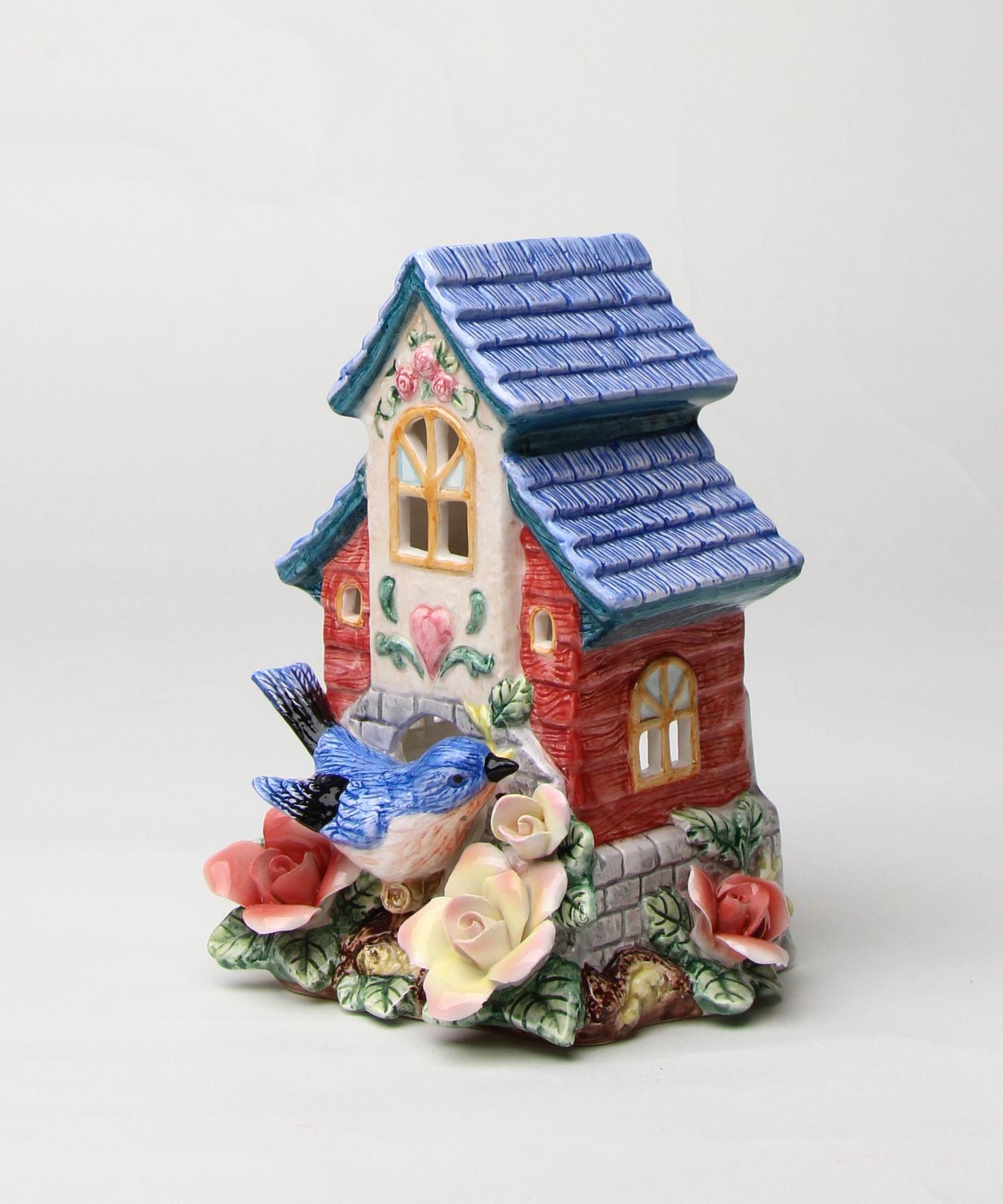 Ceramic Bluebird Birdhouse Figurine Home Décor Gift for Her Gift for Mom Kitchen Décor Birdwatcher Gift Vintage Decor