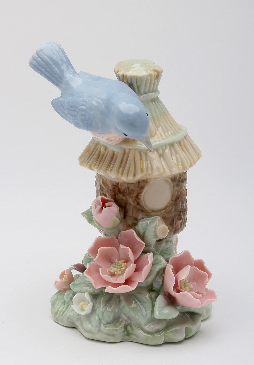 Ceramic Bluebird On Birdhouse Figurine Home Décor Gift for Her Gift for Mom Kitchen Décor Birdwatcher Gift Vintage
