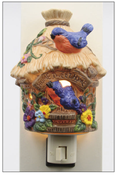 Ceramic Bluebird on Birdhouse Plug-In Nightlight Bird Watcher Gift Vintage Decor Gift for Her Gift for Mom - Night