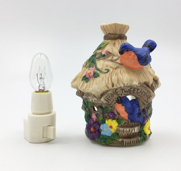 Ceramic Bluebird on Birdhouse Plug-In Nightlight Bird Watcher Gift Vintage Decor Gift for Her Gift for Mom - Night