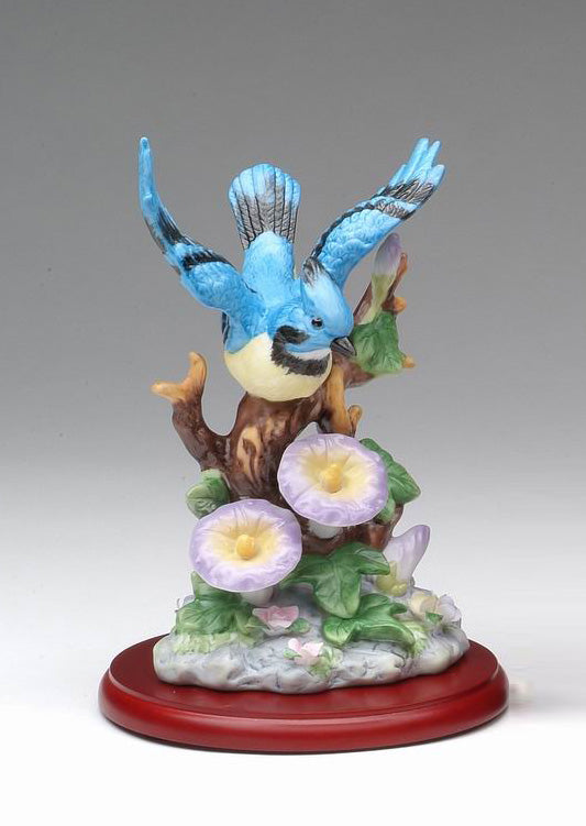 Ceramic Bluejay Bird with Morning Glory Flower Figurine Home Décor Gift for Her Gift for Mom Kitchen Décor Birdwatcher