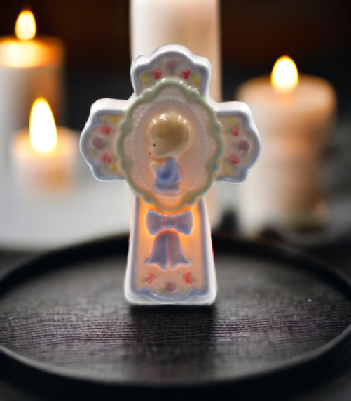 Ceramic Boy On A Cross Plug-In Night Light Religious Décor Religious Gift Church Décor Church Gift Baptism Gift - Night