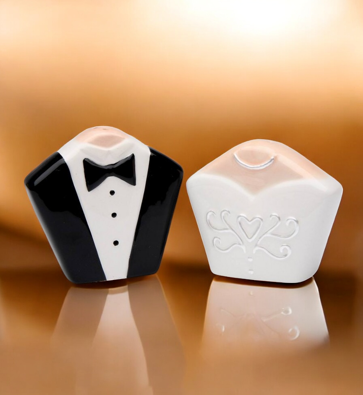 Ceramic Bride and Groom Tuxedo & Gown Salt & Pepper Shakers Wedding Decor Wedding Gift Kitchen Decor - Salt & Pepper