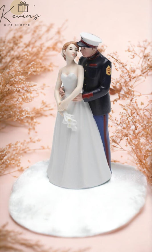 Ceramic Bride and Marine Groom Wedding Couple Figurine Gift for Veteran Wedding Décor Wedding Gift Anniversary Décor