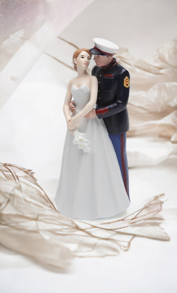 Ceramic Bride and Marine Groom Wedding Couple Figurine Gift for Veteran Wedding Décor Wedding Gift Anniversary Décor