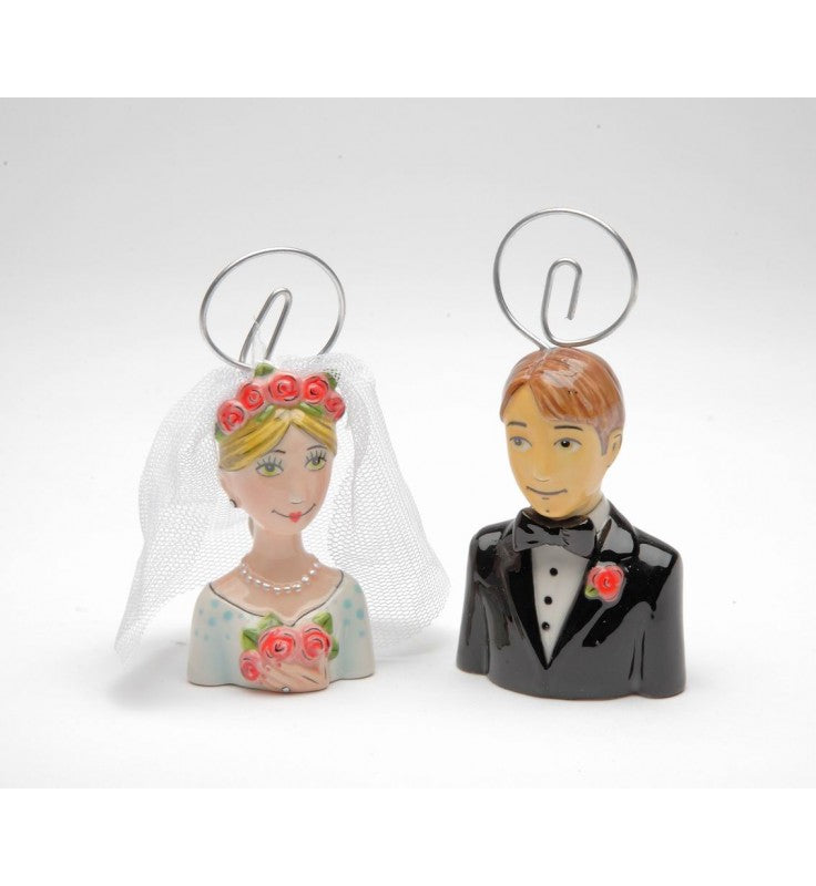 Ceramic Bride & Groom Card Holder (2 Pcs Set) Wedding Party Decor - name holder