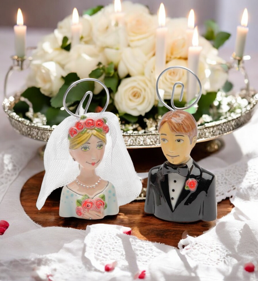Ceramic Bride & Groom Card Holder (2 Pcs Set) Wedding Party Decor - name holder