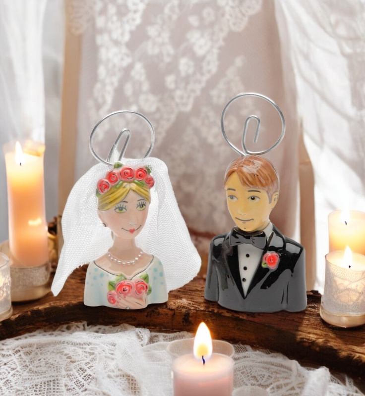 Ceramic Bride & Groom Card Holder (2 Pcs Set) Wedding Party Decor - name holder