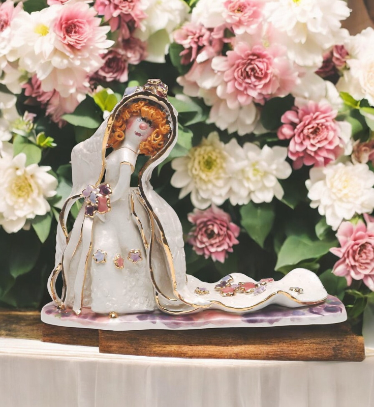 Ceramic Bride with Curly Hair Figurine Wedding Gift Wedding Decor - Figurine
