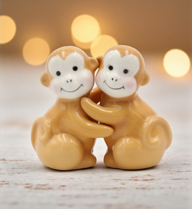 Ceramic Brown Monkey Salt And Pepper Shakers Home Décor Gift for Her Gift for Mom Kitchen Décor - Salt & Pepper Shakers
