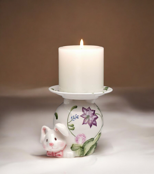 Ceramic Bunny Rabbit Pillar Candle Holder Home Decor Vanity Decor Spring Decor - Candle holder