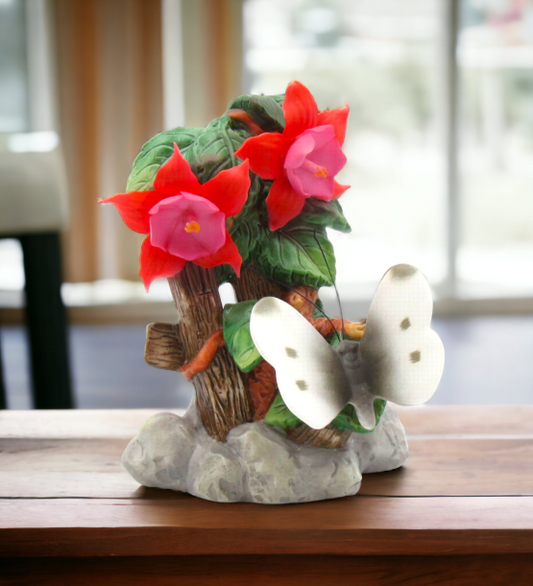 Ceramic Butterfly with Columbine Flower Figurine Home Décor Gift for Her Gift for Mom Nature Lover Gift - Figurine