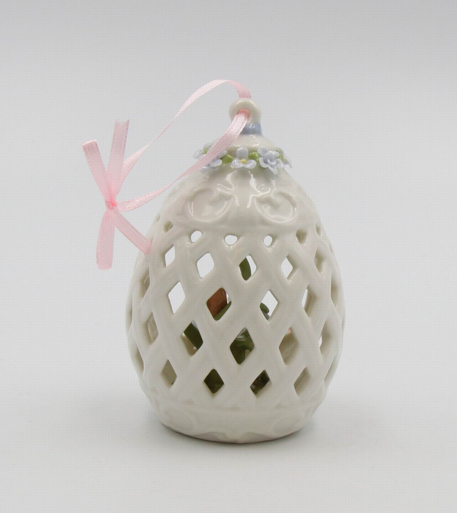 Ceramic Butterfly with Flowers inside Carved Egg Dome Ornament Home Décor Gift for Her Gift for Mom Kitchen Décor