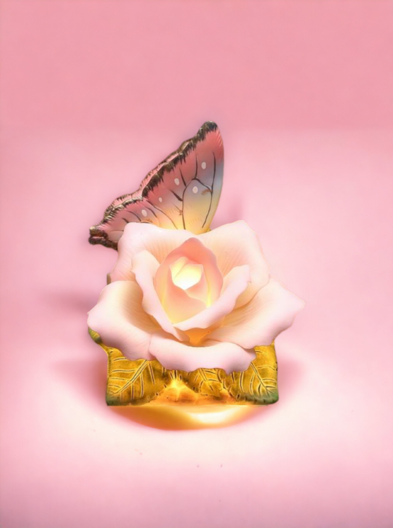 Ceramic Butterfly With Peace Rose Plug-In Nightlight Home Décor Gift for Her Gift for Mom Nature Lover Décor Vintage