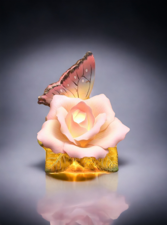 Ceramic Butterfly With Peace Rose Plug-In Nightlight Home Décor Gift for Her Gift for Mom Nature Lover Décor Vintage