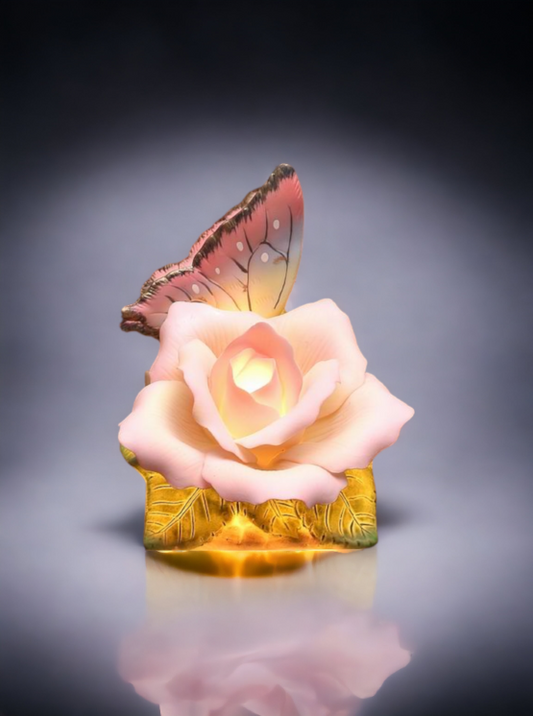 Ceramic Butterfly With Peace Rose Plug-In Nightlight Home Décor Gift for Her Gift for Mom Nature Lover Décor Vintage