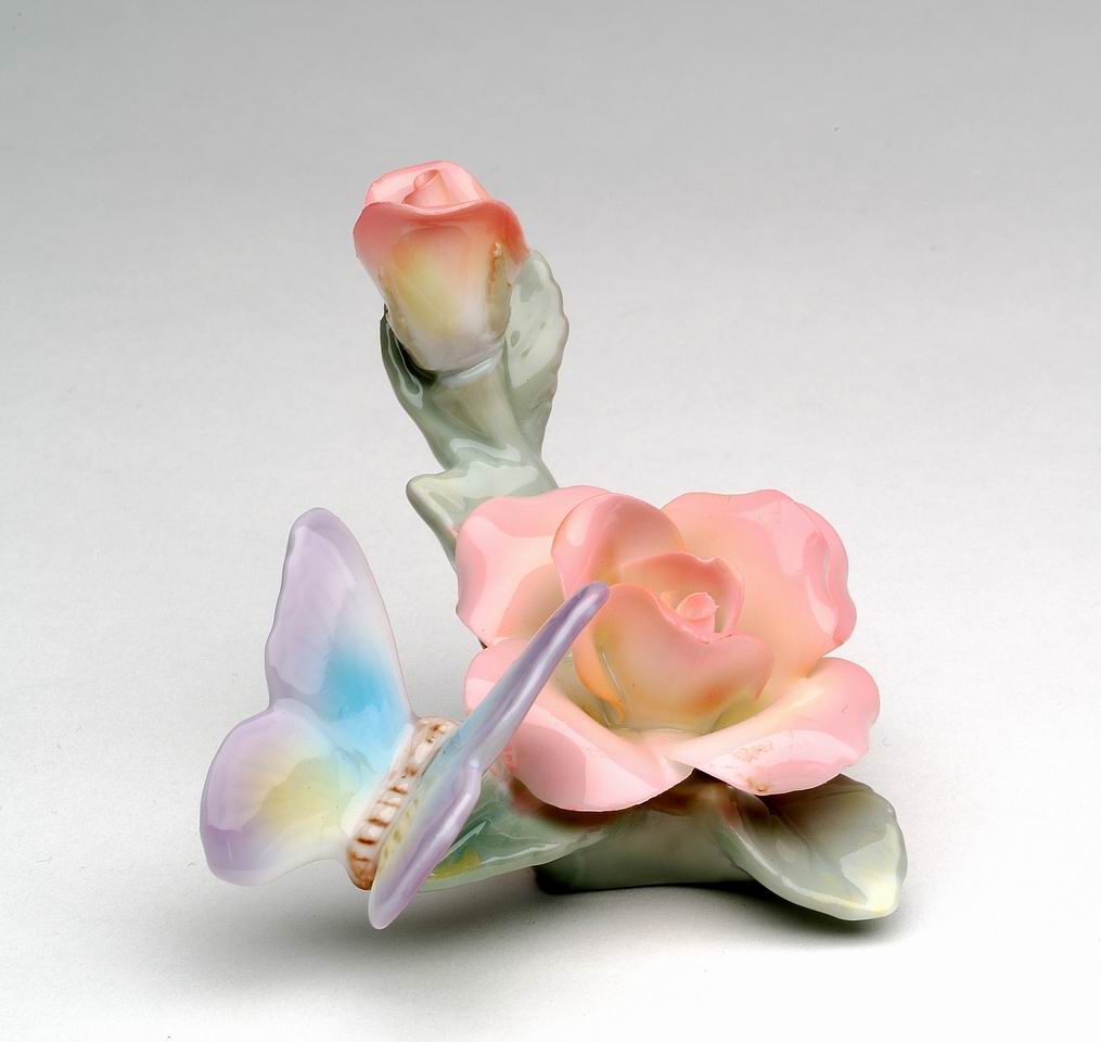 Ceramic Butterfly With Rose Figurine Home Décor Gift for Her Gift for Mom Nature Lover Décor Cottagecore - Figurine