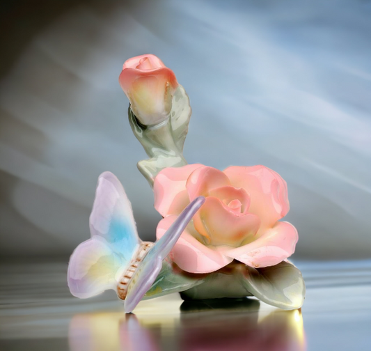 Ceramic Butterfly With Rose Figurine Home Décor Gift for Her Gift for Mom Nature Lover Décor Cottagecore - Figurine
