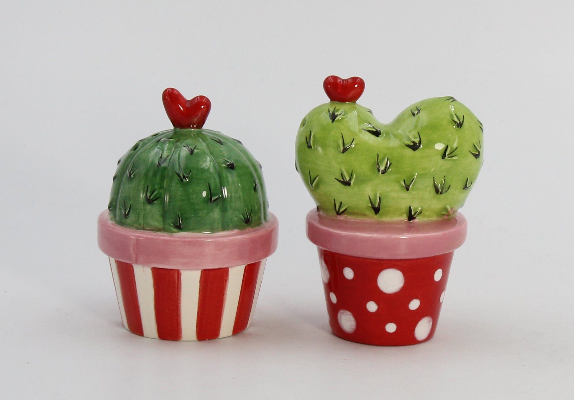 Ceramic Cactus in Pots with Heart Salt and Pepper Shakers Valentines Day Décor Gift for Her Gift for Mom Kitchen Décor