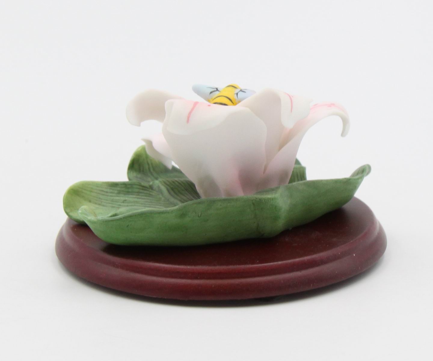 Ceramic Cala Lily Flower with Bumblebee Figurine on Wood Base Home Décor Gift for Her Gift for Mom Nature Lover Gift