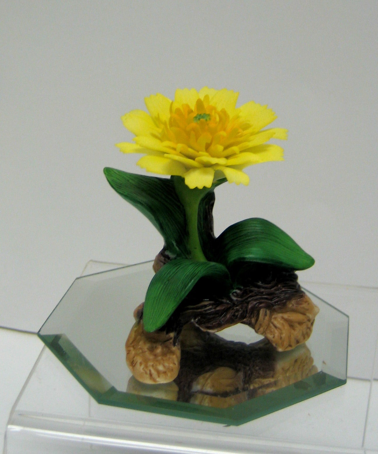 Ceramic Calendula Flower on Glass Base Figurine Gift for Her Gift for Mom Home Decor - flower