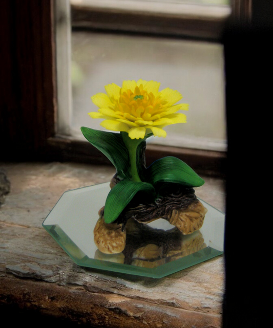 Ceramic Calendula Flower on Glass Base Figurine Gift for Her Gift for Mom Home Decor - flower
