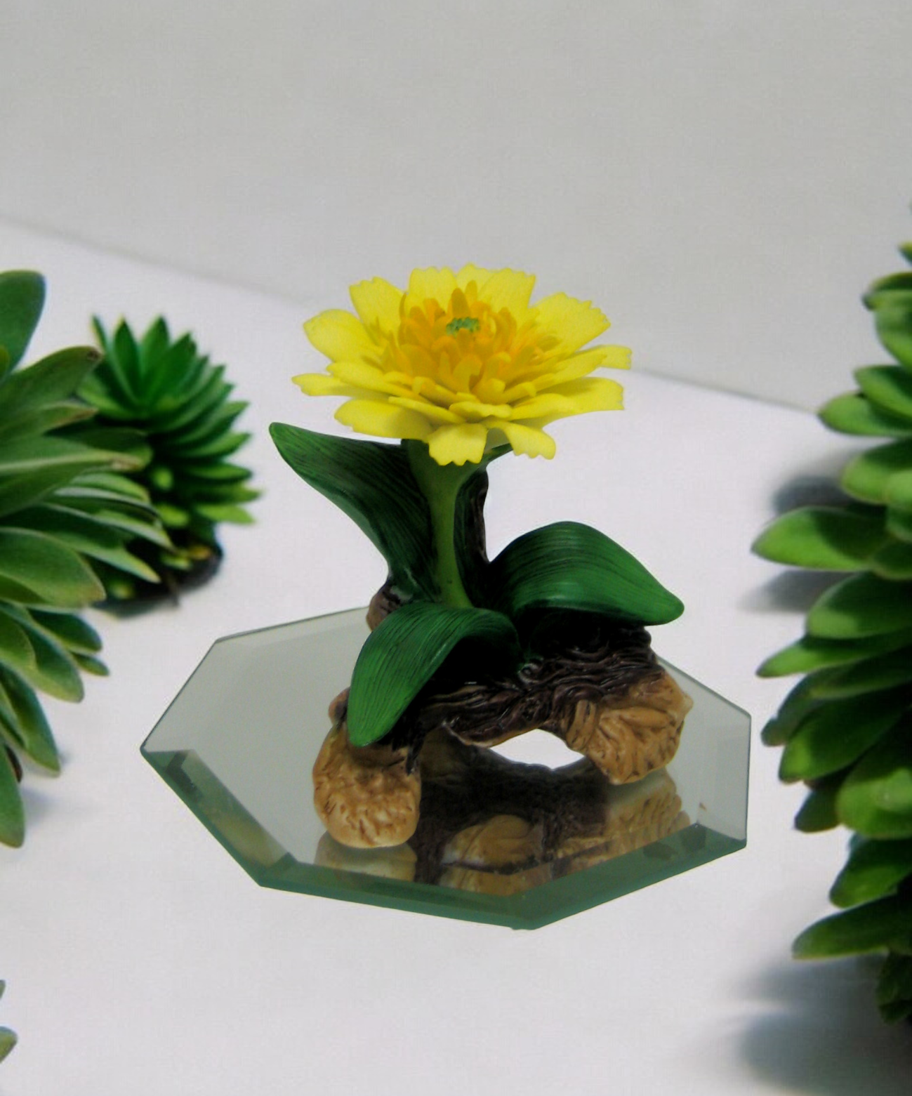 Ceramic Calendula Flower on Glass Base Figurine Gift for Her Gift for Mom Home Decor - flower