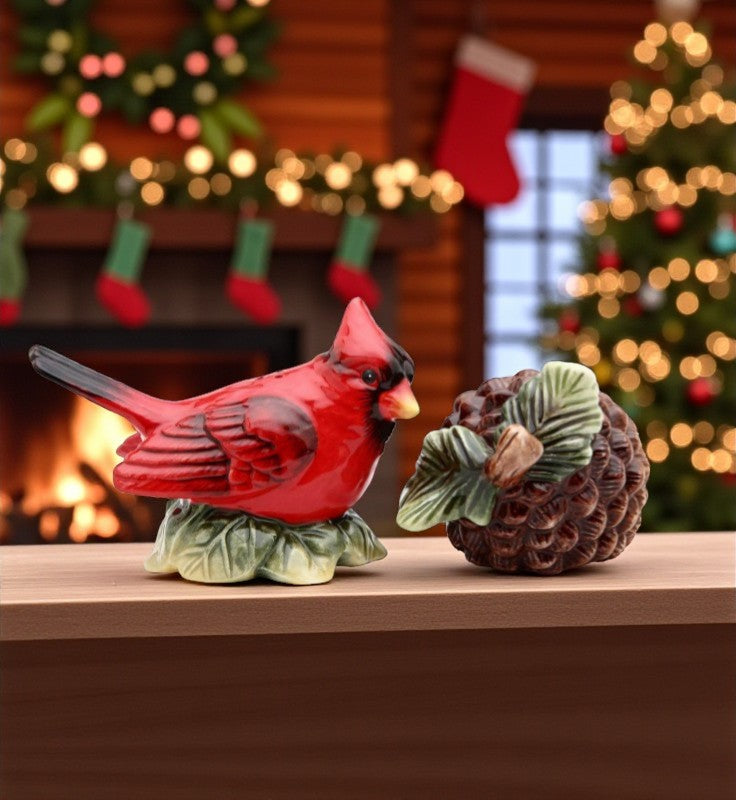 Ceramic Cardinal Bird & Acorn Salt and Pepper Shakers Home Décor Gift for Her or Mom Kitchen Décor Christmas Décor