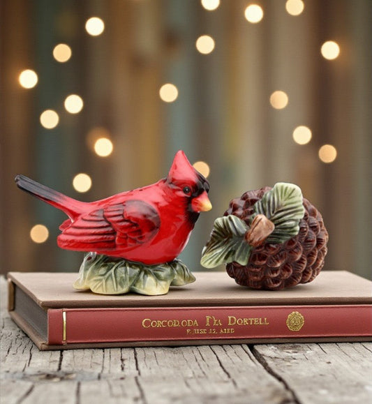 Ceramic Cardinal Bird & Acorn Salt and Pepper Shakers Home Décor Gift for Her or Mom Kitchen Décor Christmas Décor