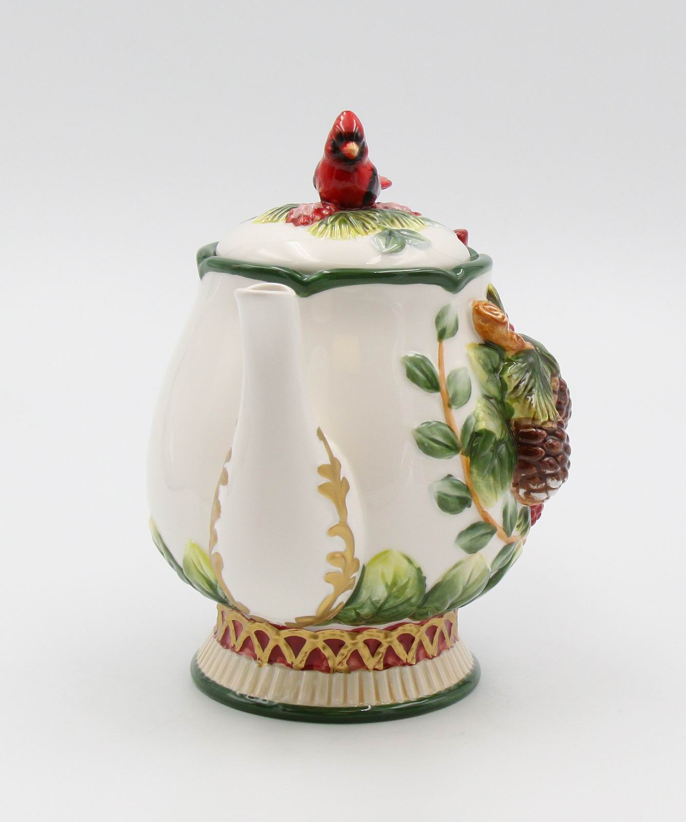 Ceramic Cardinal Bird and Pine Cones Christmas Teapot Gift for Her Gift for Mom Tea Party Décor Café Décor Christmas