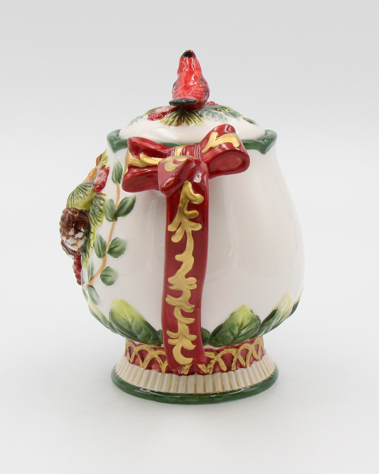Ceramic Cardinal Bird and Pine Cones Christmas Teapot Gift for Her Gift for Mom Tea Party Décor Café Décor Christmas