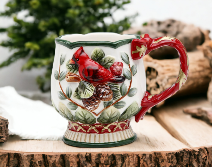 Ceramic Cardinal Bird Christmas Mug Home Décor Gift for Her Gift for Mom Kitchen Décor Christmas Décor - Mugs