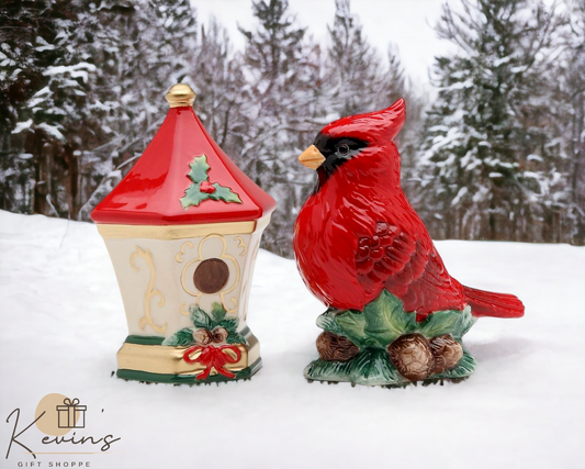 Ceramic Cardinal Bird & Bird House Salt & Pepper Shakers Gift for Her Gift for Mom Kitchen Décor Birdwatcher Gift