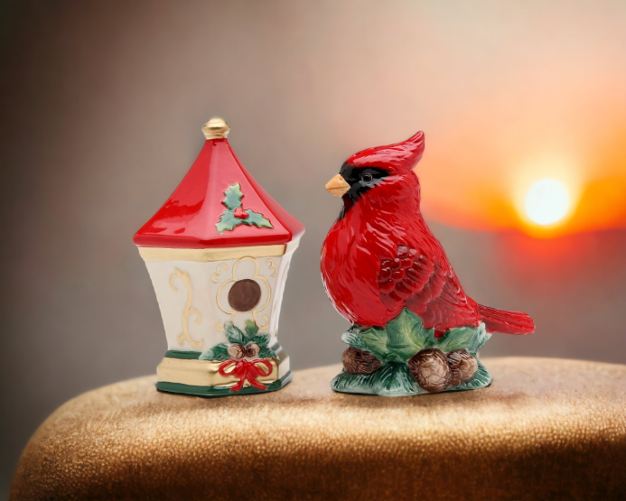 Ceramic Cardinal Bird & Bird House Salt & Pepper Shakers Gift for Her Gift for Mom Kitchen Décor Birdwatcher Gift