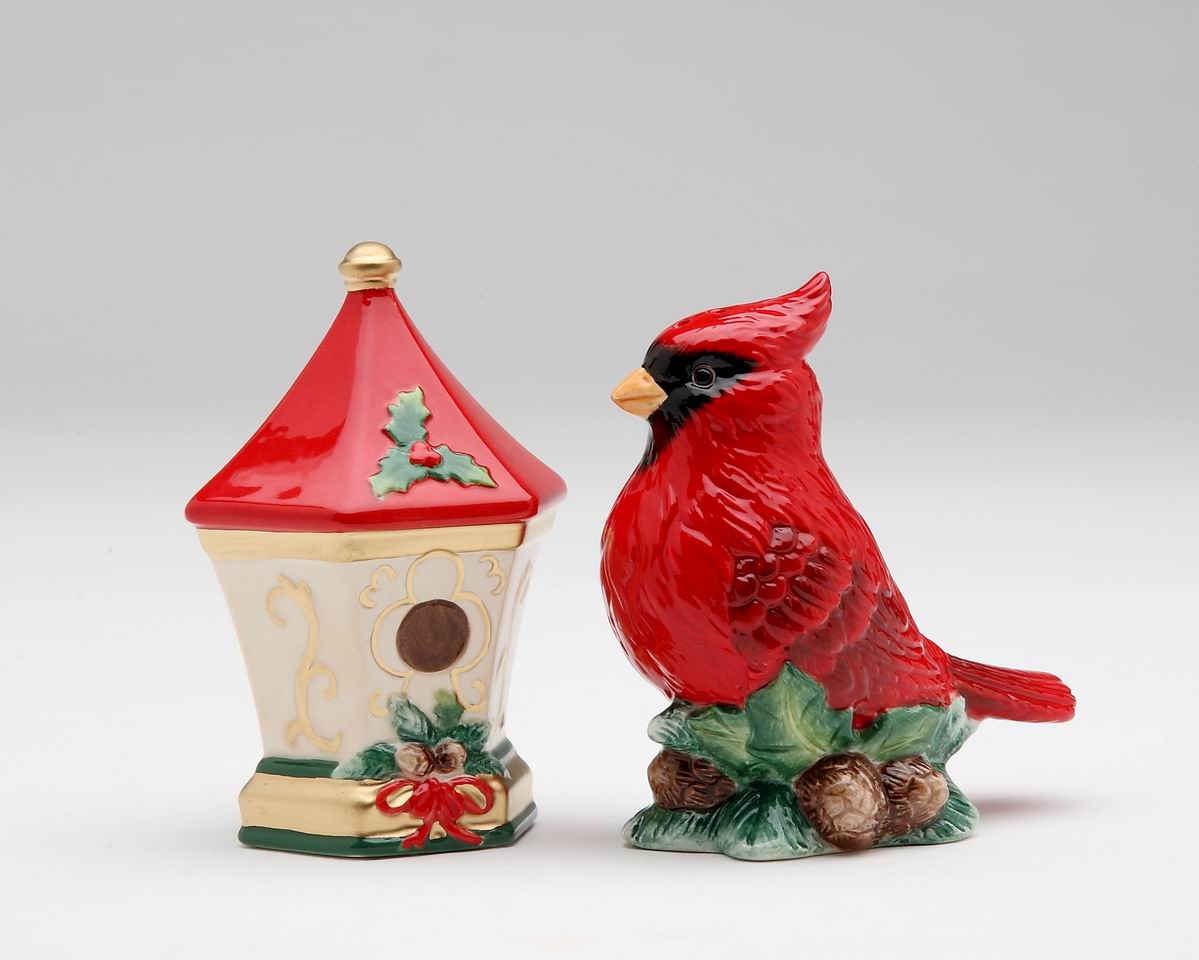 Ceramic Cardinal Bird & Bird House Salt & Pepper Shakers Gift for Her Gift for Mom Kitchen Décor Birdwatcher Gift