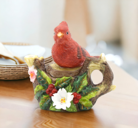 Ceramic Cardinal Bird Mini Teapot Figurine Home Décor Gift for Her Mom Kitchen Décor Birdwatcher Gift Vintage Decor