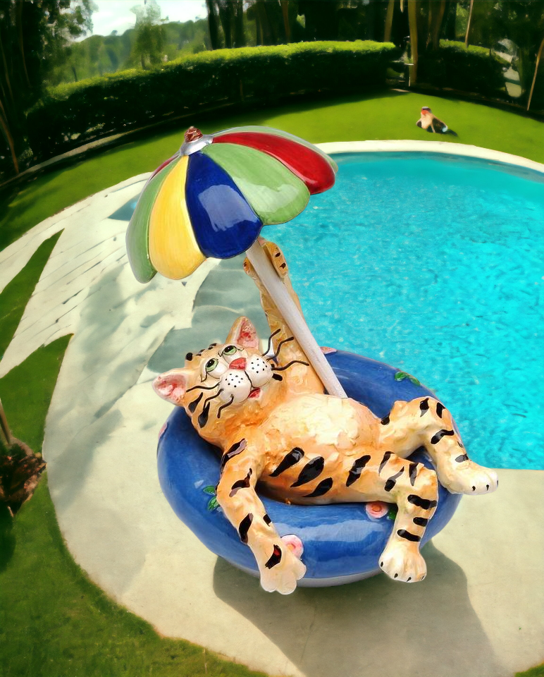 Ceramic Cat Chillin’ at the Pool Candle Jar Topper Figurine Home Décor Gift for Her Gift for Mom Cat Lovers Gift Pet