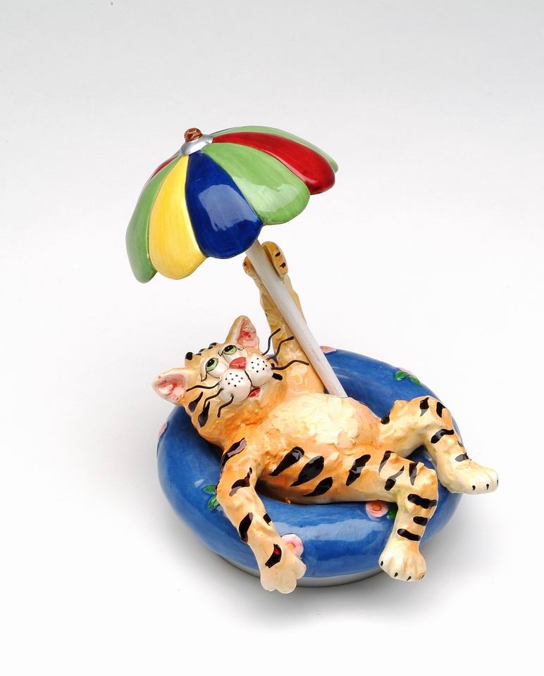 Ceramic Cat Chillin’ at the Pool Candle Jar Topper Figurine Home Décor Gift for Her Gift for Mom Cat Lovers Gift Pet