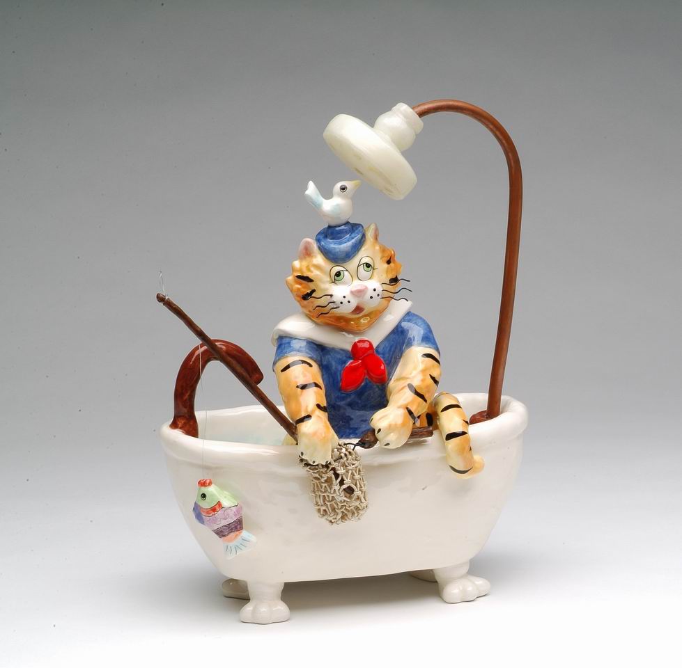 Ceramic Cat Cleaning Bathtub Figurine Home Décor Gift for Her Gift for Mom Bathroom Décor Cat Lovers Gift Pet Loss Gift