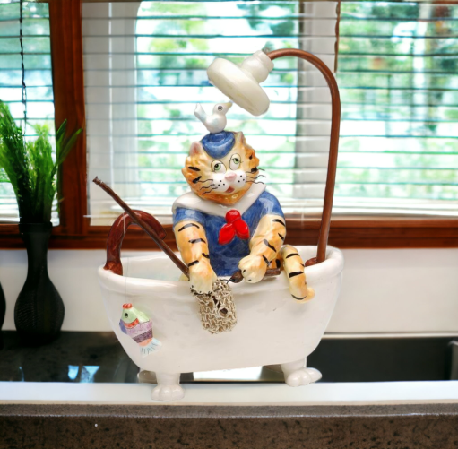 Ceramic Cat Cleaning Bathtub Figurine Home Décor Gift for Her Gift for Mom Bathroom Décor Cat Lovers Gift Pet Loss Gift