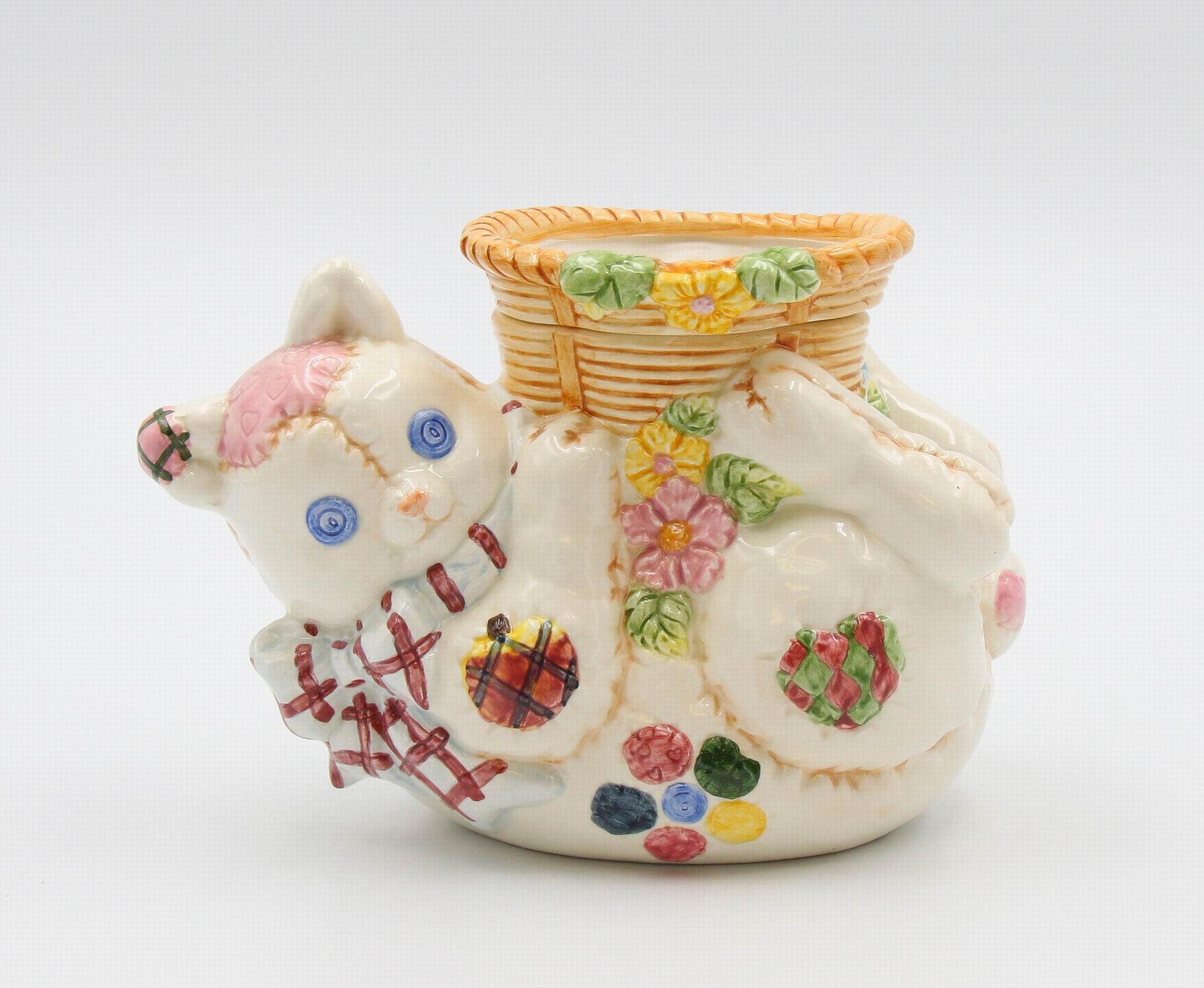 Ceramic Cat Doll Holding Up Mini Planter Home Decor Gift for Cat Lover Gift for Her Gift for Mom - vase