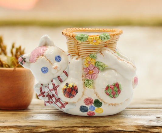 Ceramic Cat Doll Holding Up Mini Planter Home Decor Gift for Cat Lover Gift for Her Gift for Mom - vase