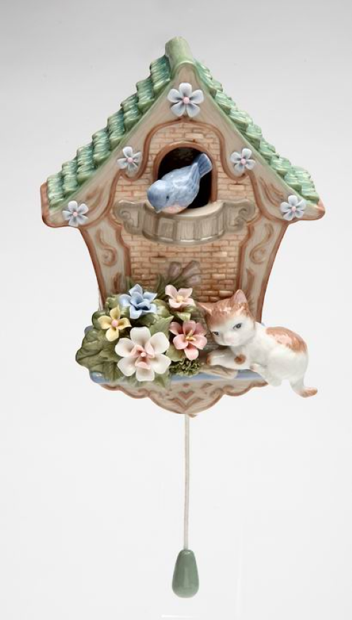Ceramic Cat On The Birdhouse Music Box Home Decor Gift for Her Gift for Mom Cat Lover Gift Birdwatcher Gift - Music box