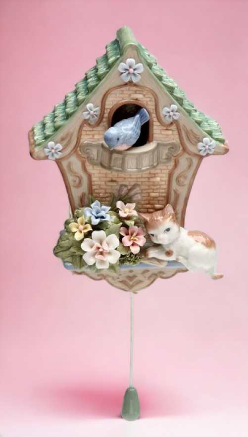 Ceramic Cat On The Birdhouse Music Box Home Decor Gift for Her Gift for Mom Cat Lover Gift Birdwatcher Gift - Music box