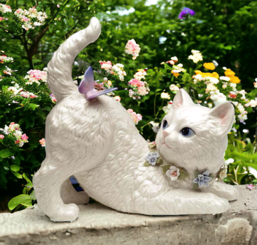 Ceramic Cat Playing with Butterfly Music Box Home Décor Gift for Her Gift for Mom Kitchen Décor Cat Lovers Gift Pet