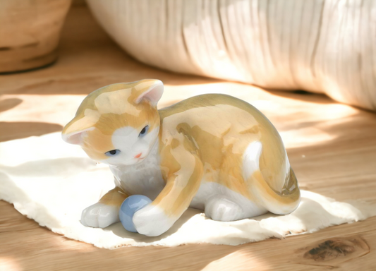 Ceramic Cat Playing with Toy Figurine Home Décor Gift for Her Gift for Mom Kitchen Décor Cat Lovers Gift Pet Loss Gift