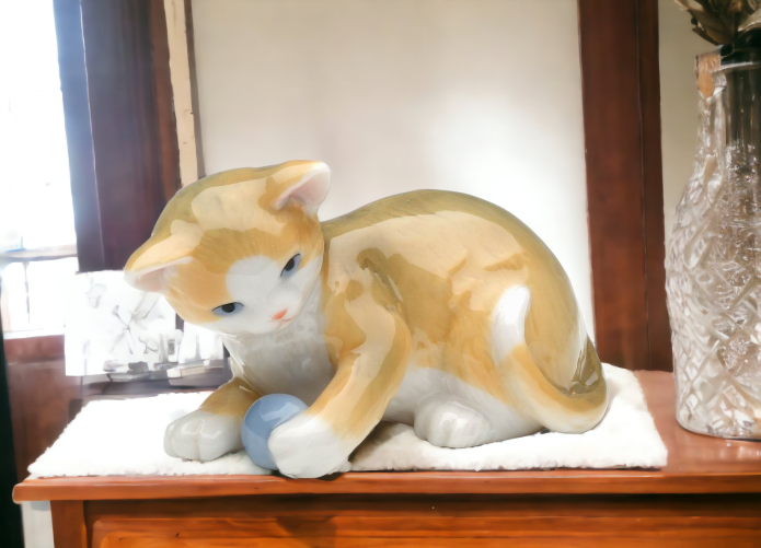Ceramic Cat Playing with Toy Figurine Home Décor Gift for Her Gift for Mom Kitchen Décor Cat Lovers Gift Pet Loss Gift
