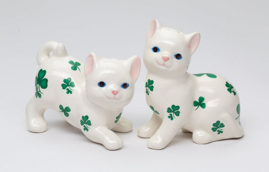 Ceramic Cats with Shamrock Design Salt and Pepper Shakers Home Décor Gift for Her Mom Kitchen Décor Irish Saint